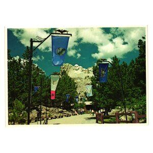 Mount Rushmore Memorial Avenue Flags Vintage Postcard Elite Prints South Dakota
